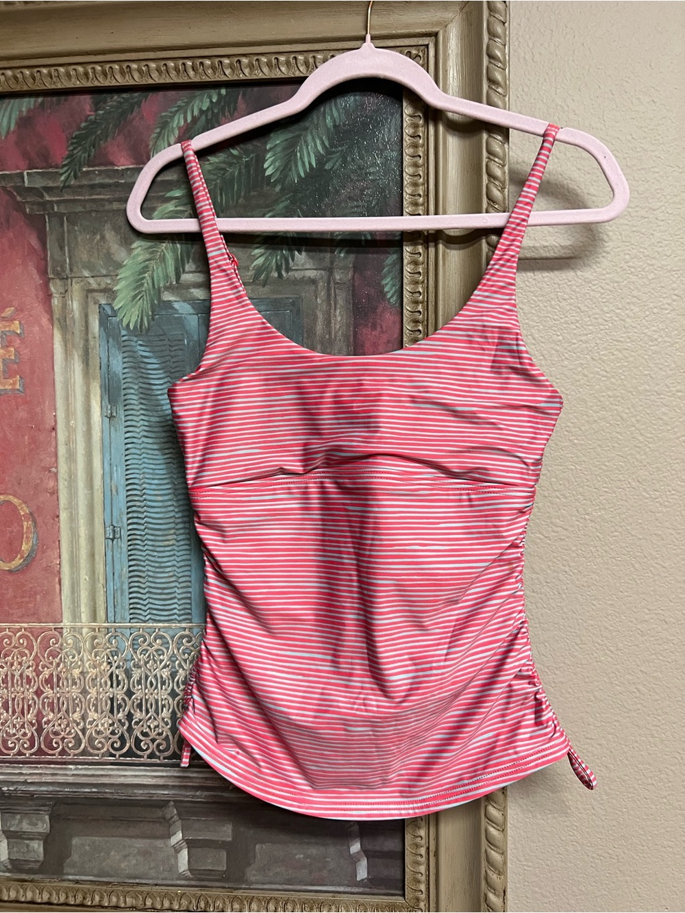 Prana Pink and Light Blue Striped Women’s Tankini Top